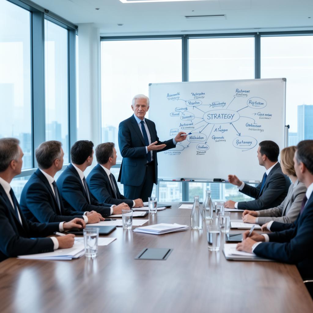 Ejecutivo presentando estrategia en boardroom